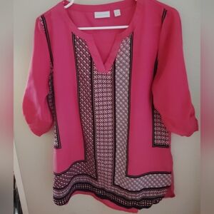New York & Company Fuchsia Geometric Blouse